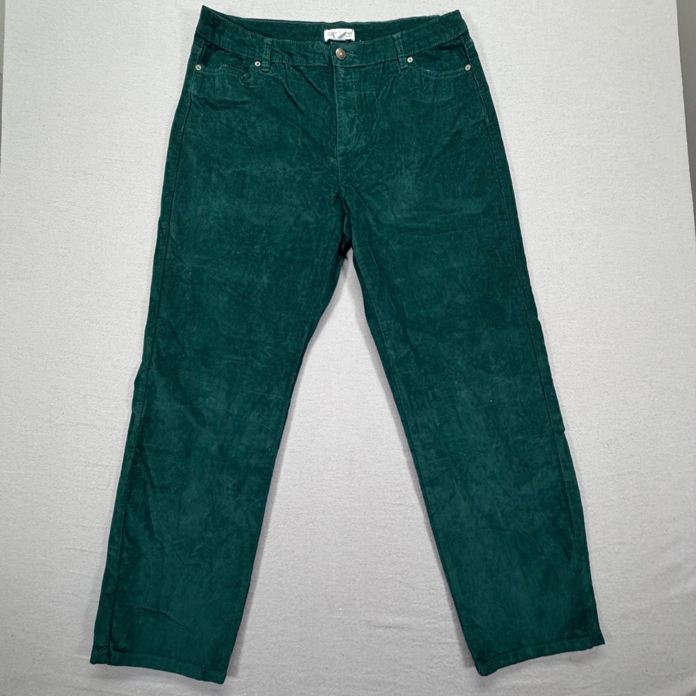 Coldwater Creek Corduroy Pants Womens 12P Green Straight Leg Stretch 5-Pocket